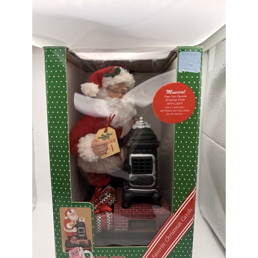 1993 Vintage Musical Lighted Holiday Creations Santa by Woodstove Figurine K6